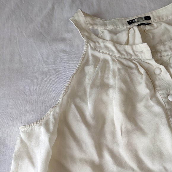 Theory 100% Silk Halter Top Half Button Down Creamy White Small Relaxed Fit - Picture 8 of 12